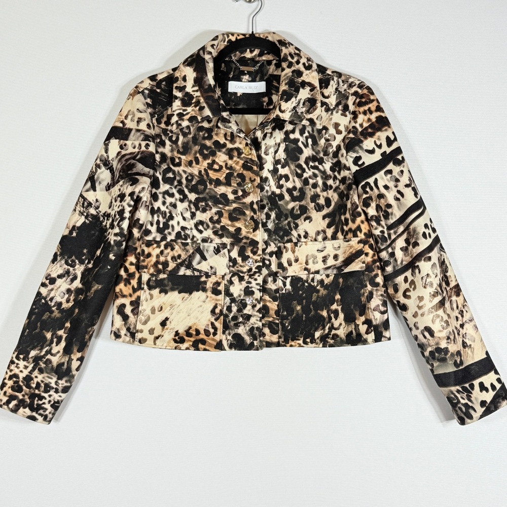 Carla Ruiz Women 38 Medium Leopard Cropped Jacket Blazer Luxury Avant Garde Chic - Picture 2 of 11